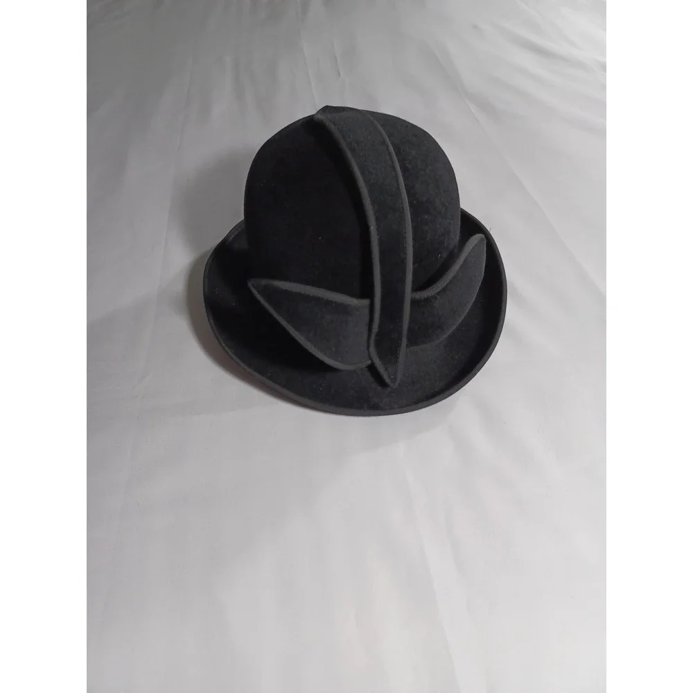 Vintage Jack McConnell Hat Dress Fitted Womens Medium Black Sculpted Felt 60s‎
